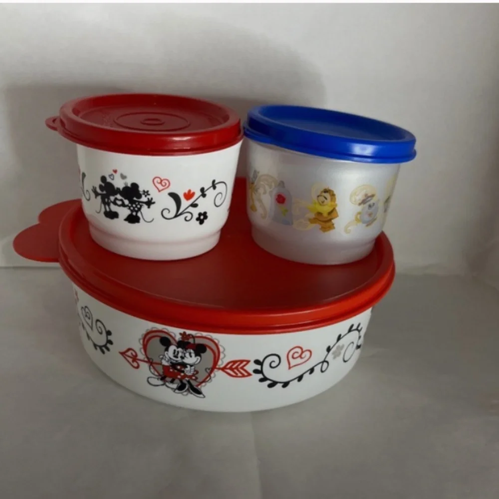 Disney Tupperware Mickey Mouse 2 bowl set and Beauty and Beast small container
